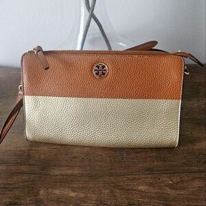 Tory Burch Brown and Gold Clutch/Shoulder Bag